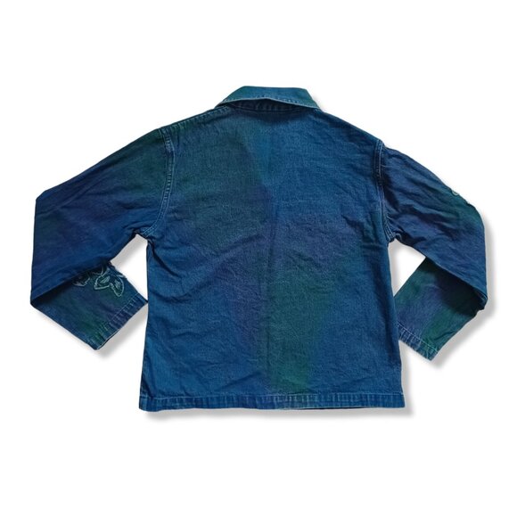 Keren Hart Denim Jacket Blazer Tie dye Airbrush Beaded Applique Relaxed Size M - Picture 2 of 8